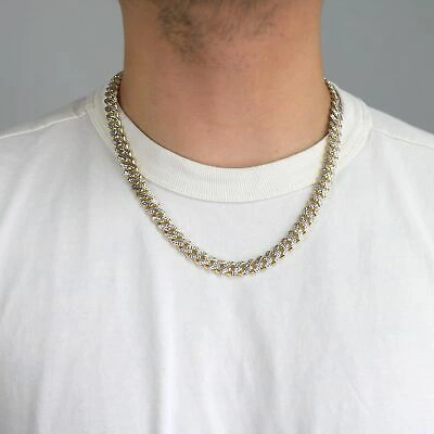Pre-owned Nuragold 10k Yellow Gold 9mm Monaco Miami Cuban Link Diamond Cut Pave Chain Necklace 20"