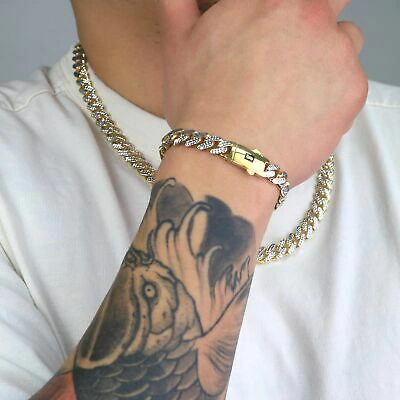 Pre-owned Nuragold 10k Yellow Gold 9mm Monaco Miami Cuban Link Diamond Cut Pave Chain Necklace 20"