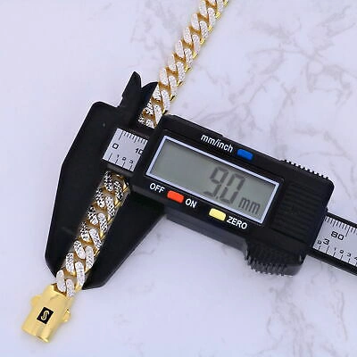Pre-owned Nuragold 10k Yellow Gold 9mm Monaco Miami Cuban Link Diamond Cut Pave Chain Necklace 20"