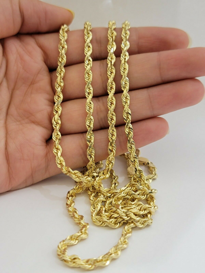 Pre-owned My Elite Jeweler Solid Real10k Gold Rope Chain 4mm 18"-30" Necklace 10kt Yellow Gold Diamond Cut