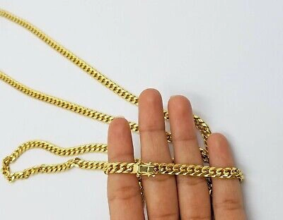 Pre-owned Globalwatches10 Real 10k Yellow Gold Chain Miami Cuban Link Necklace 6mm Mens 10kt 22" Box Lock