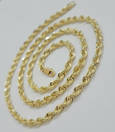 Pre-owned My Elite Jeweler Solid Real10k Gold Rope Chain 4mm 18"-30" Necklace 10kt Yellow Gold Diamond Cut