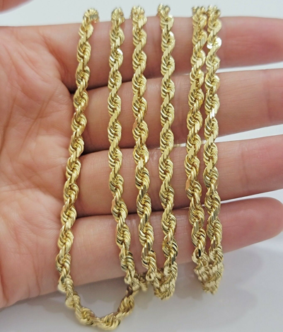 Pre-owned My Elite Jeweler Solid Real10k Gold Rope Chain 4mm 18"-30" Necklace 10kt Yellow Gold Diamond Cut