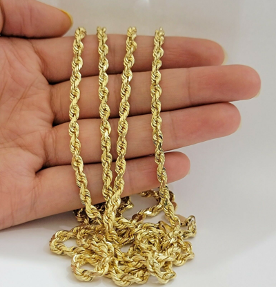 Pre-owned My Elite Jeweler Solid Real10k Gold Rope Chain 4mm 18"-30" Necklace 10kt Yellow Gold Diamond Cut