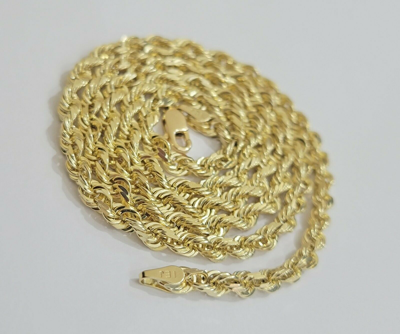 Pre-owned My Elite Jeweler Solid Real10k Gold Rope Chain 4mm 18"-30" Necklace 10kt Yellow Gold Diamond Cut