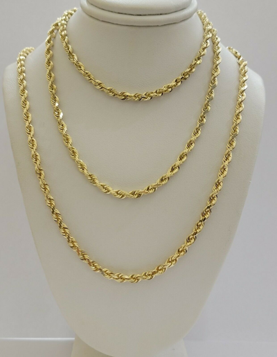 Pre-owned My Elite Jeweler Solid Real10k Gold Rope Chain 4mm 18"-30" Necklace 10kt Yellow Gold Diamond Cut