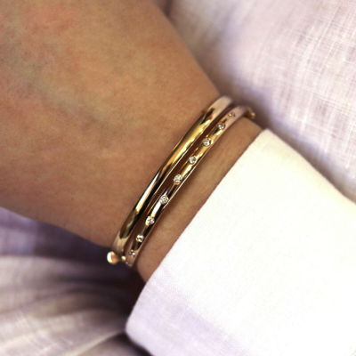 Pre-owned Jewelry By Arsa 0.45 Ctw Real Diamond Solid 14k Yellow Gold Flush Set Oval Bangle Bracelet 6.5" In G-h