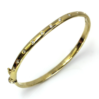 Pre-owned Jewelry By Arsa 0.45 Ctw Real Diamond Solid 14k Yellow Gold Flush Set Oval Bangle Bracelet 6.5" In G-h