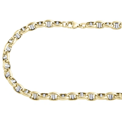 Pre-owned Jfl Diamonds & Timepieces 10k Two Tone Gold Oval Puff Mariner Anchor Link Chain 7mm Statement Necklace 24"