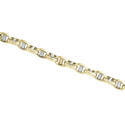 Pre-owned Jfl Diamonds & Timepieces 10k Two Tone Gold Oval Puff Mariner Anchor Link Chain 7mm Statement Necklace 24"