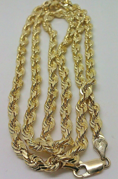 Pre-owned Globalwatches10 10k Real Gold Rope Chain 6mm Thick Necklace 20 22 24 26 28 Inch Diamond Cut In Yellow