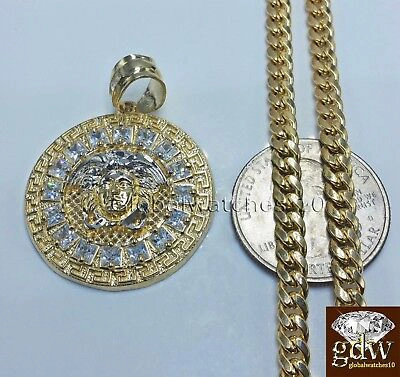 Pre-owned Globalwatches10 Real 10k Yellow Gold Head Charm Pendant 26" Cuban Chain Mens Women