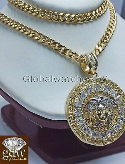 Pre-owned Globalwatches10 Real 10k Yellow Gold Head Charm Pendant 26" Cuban Chain Mens Women