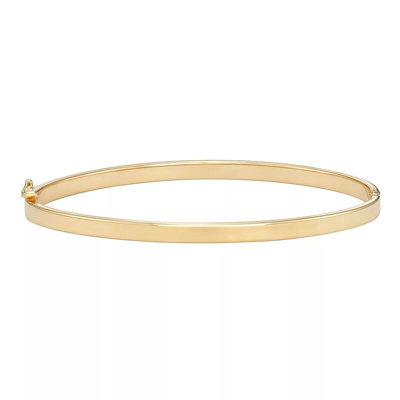 Pre-owned Jewelry By Arsa Flat Plain Solid 14k Yellow Gold Heavy Sturdy Polished Oval Bangle 4mm 6.5"