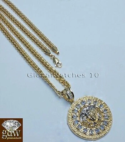 Pre-owned Globalwatches10 Real 10k Yellow Gold Head Charm Pendant 26" Cuban Chain Mens Women