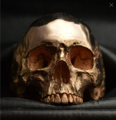 Pre-owned Into The Fire Jewelry 18 Kt. Rose Gold Yellow Skull Ring Mid Size Half Jaw Mens Biker Masonic In 18kt. Yellow Gold