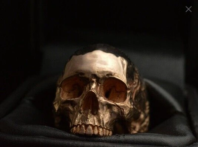 Pre-owned Into The Fire Jewelry 18 Kt. Rose Gold Yellow Skull Ring Mid Size Half Jaw Mens Biker Masonic In 18kt. Yellow Gold