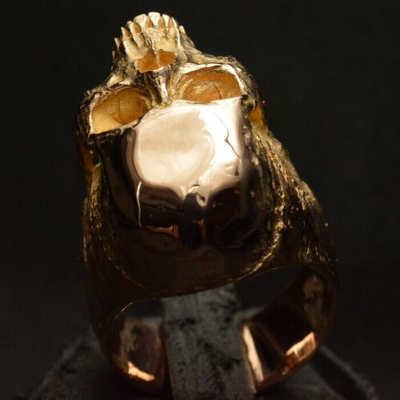 Pre-owned Into The Fire Jewelry 18 Kt. Rose Gold Yellow Skull Ring Mid Size Half Jaw Mens Biker Masonic In 18kt. Yellow Gold