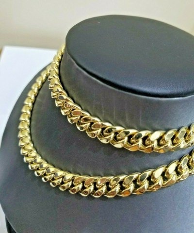 Pre-owned Globalwatches10 Real 10k Yellow Gold 9mm 20" 22" 24' 26" 28" 30" Miami Cuban Link Necklace In 20 Inch