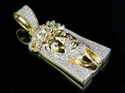 Pre-owned Jewelry Unlimited Men's 10k Yellow Gold Genuine Diamond Jesus Cuban Link Crown Pendant 3/4ct 1.75" In H-i