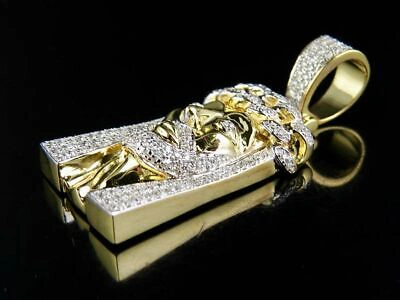 Pre-owned Jewelry Unlimited Men's 10k Yellow Gold Genuine Diamond Jesus Cuban Link Crown Pendant 3/4ct 1.75" In H-i