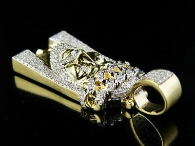 Pre-owned Jewelry Unlimited Men's 10k Yellow Gold Genuine Diamond Jesus Cuban Link Crown Pendant 3/4ct 1.75" In H-i