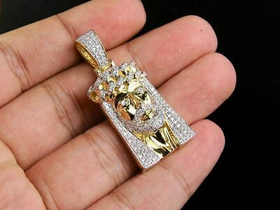 Pre-owned Jewelry Unlimited Men's 10k Yellow Gold Genuine Diamond Jesus Cuban Link Crown Pendant 3/4ct 1.75" In H-i