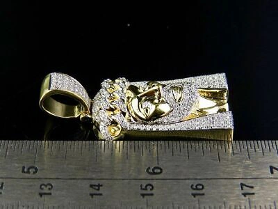 Pre-owned Jewelry Unlimited Men's 10k Yellow Gold Genuine Diamond Jesus Cuban Link Crown Pendant 3/4ct 1.75" In H-i