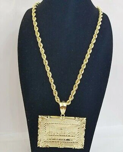 Pre-owned Globalwatches10 10k Real Gold Last Supper Charm With 28 Inch Rope Chain 5mm Yellow Gold Set