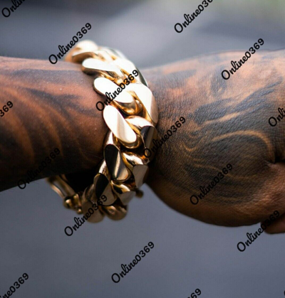 Pre-owned Online0369 Men's 20mm Thick 8.5 Inch Miami Cuban Solid Bracelet Silver Free Moissanite Stud In White