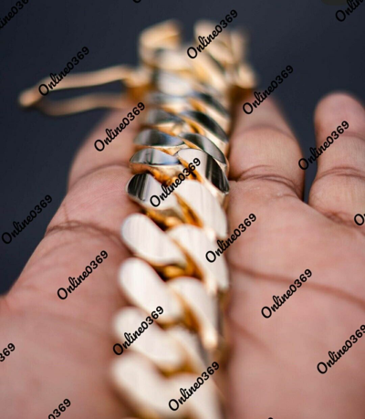 Pre-owned Online0369 Men's 20mm Thick 8.5 Inch Miami Cuban Solid Bracelet Silver Free Moissanite Stud In White