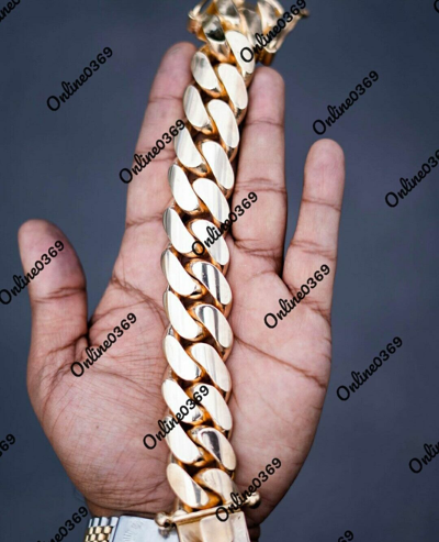 Pre-owned Online0369 Men's 20mm Thick 8.5 Inch Miami Cuban Solid Bracelet Silver Free Moissanite Stud In White