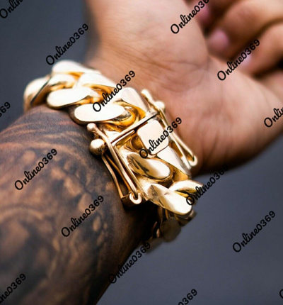 Pre-owned Online0369 Men's 20mm Thick 8.5 Inch Miami Cuban Solid Bracelet Silver Free Moissanite Stud In White