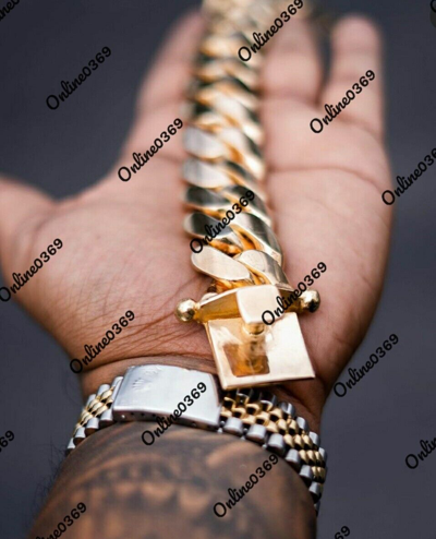 Pre-owned Online0369 Men's 20mm Thick 8.5 Inch Miami Cuban Solid Bracelet Silver Free Moissanite Stud In White