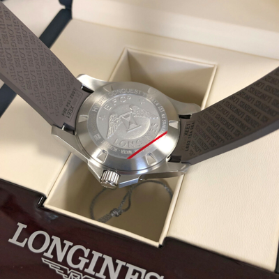 Pre-owned Longines Hydroconquest Ceramic Bezel 41mm Grey Steel Rubber Watch L37814769