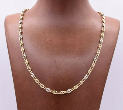 Pre-owned Bayam 5mm Puffed Mariner Link Chain Necklace Tricolor Real 14k Yellow White Rose Gold In 20"