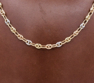 Pre-owned Bayam 5mm Puffed Mariner Link Chain Necklace Tricolor Real 14k Yellow White Rose Gold In 20"