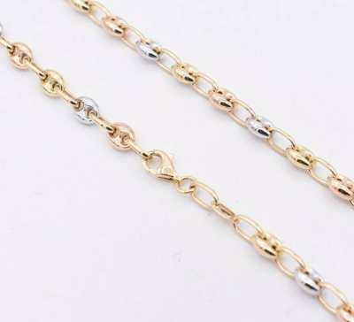 Pre-owned Bayam 5mm Puffed Mariner Link Chain Necklace Tricolor Real 14k Yellow White Rose Gold In 20"