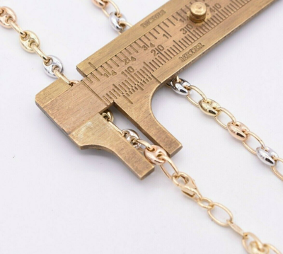 Pre-owned Bayam 5mm Puffed Mariner Link Chain Necklace Tricolor Real 14k Yellow White Rose Gold In 20"
