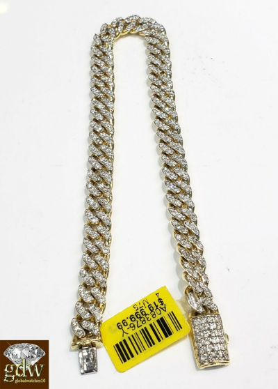 Pre-owned Globalwatches10 Diamond Bracelet For Men/ladies Real Solid 10k Gold Miami Cuban With Real Gold In White