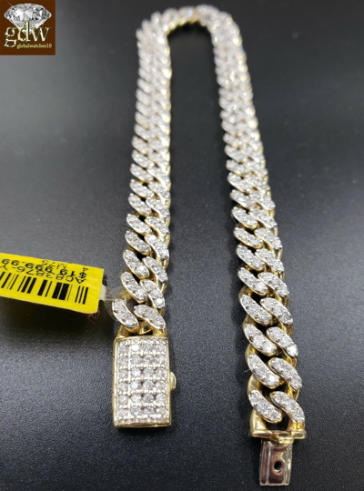 Pre-owned Globalwatches10 Diamond Bracelet For Men/ladies Real Solid 10k Gold Miami Cuban With Real Gold In White