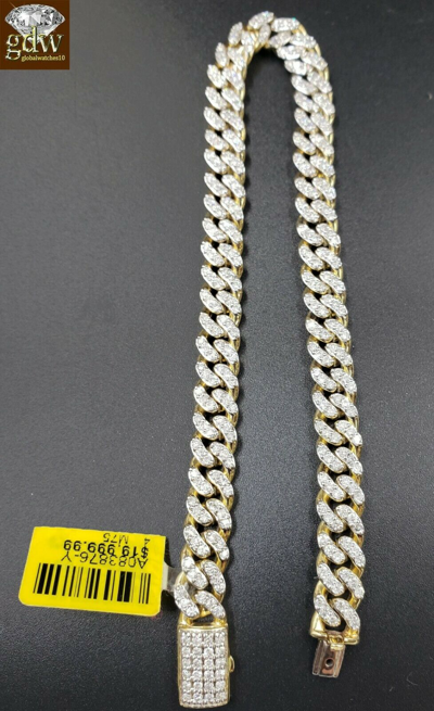 Pre-owned Globalwatches10 Diamond Bracelet For Men/ladies Real Solid 10k Gold Miami Cuban With Real Gold In White