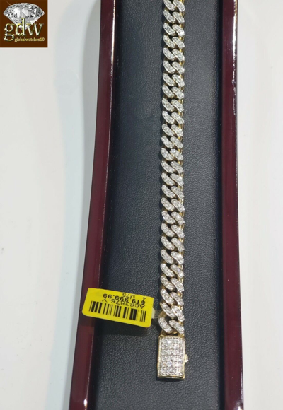 Pre-owned Globalwatches10 Diamond Bracelet For Men/ladies Real Solid 10k Gold Miami Cuban With Real Gold In White