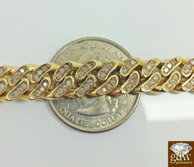 Pre-owned Globalwatches10 Diamond Bracelet For Men/ladies Real Solid 10k Gold Miami Cuban With Real Gold In White