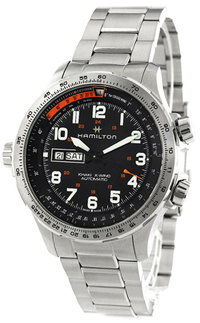Pre-owned Hamilton Khaki Aviation X Wind Black Dial S-steel Men's Watch H77755133
