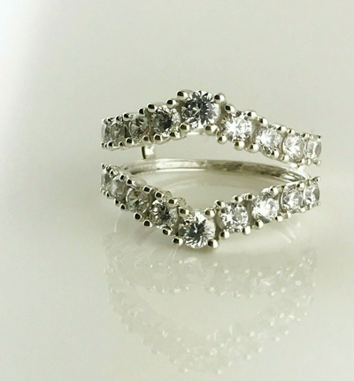 Pre-owned Halojeweler 14k Gold 1.41 Ct Round Cut Genuine Diamond Wedding Enhancer Guard Wrap Band Ring In White