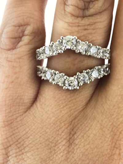 Pre-owned Halojeweler 14k Gold 1.41 Ct Round Cut Genuine Diamond Wedding Enhancer Guard Wrap Band Ring In White