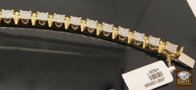 Pre-owned G&d Real 10k Yellow Gold Mens Tennis 9" Bracelet With Real Diamonds, Crown ,unique. In G-i