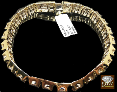 Pre-owned G&d Real 10k Yellow Gold Mens Tennis 9" Bracelet With Real Diamonds, Crown ,unique. In G-i