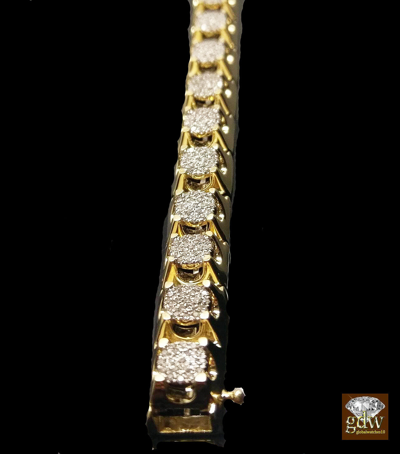 Pre-owned G&d Real 10k Yellow Gold Mens Tennis 9" Bracelet With Real Diamonds, Crown ,unique. In G-i
